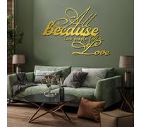 Metal Wall Art Decor Hanging Wall Sculptures Couples Letters All Because Two People Fell In Love Sign Romantic Ations For Living Room Bedroom Bathroom Gold 35" Wx29 H|90X74Cm