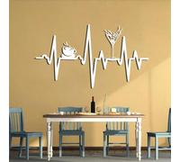 Metal Wall Art Decor Hanging Wall Sculptures Cup He Beat Wine Coffe Sign Ations For Living Room Kitchen White 35X20Inch 89X50Cm