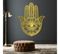 Metal Wall Art Decor Hanging Wall Sculptures Hamsa Evil Eye Hanging Sacred Geometry Ations For Living Room Bedroom Bathroom Gold 47×39 Cm 19×15 In