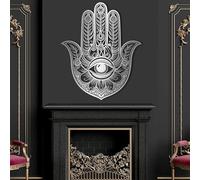 Metal Wall Art Decor Hanging Wall Sculptures Hamsa Evil Eye Hanging Sacred Geometry Ations For Living Room Bedroom Bathroom Silver 60×50 Cm 24×20 In