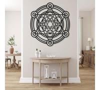 Metal Wall Art Decor Hanging Wall Sculptures Sacred Geometry Metatron Cube For Living Room Bedroom Black 28" X 25" 70 X 63 Cm
