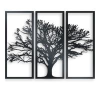 Metal Wall Art For Garden & Home - Indoor Living Room, Bathroom, Kitchen, Bedroom & Outdoor Fence or Patio Wall Suitable. Non-Bend Black Metal Three Panel Tree Hanging Decoration Contemporary Wall Art