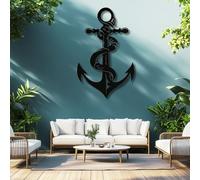 Metal Wall Art For Living Room Anchor Anchor Decor,Large Nautical Hanging Sculpture,For Bed Farmhouse Decor Office (Black, 39"X39"/100X100 Cm, Unframed)