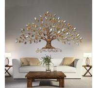 Metal Wall Art Fortune Tree Sculpture, 3D Tree of Life Wall Decor with Layered Leaves for Living Room Bedroom Office Home Decoration
