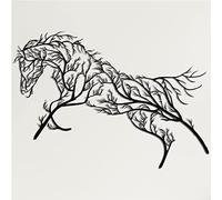 Metal Wall Art Geometric Horse and Tree Decor, Home Office Decoration Entryway Bedroom Living Room Décor, Wall Hangings, Horse Sign, Farmhouse Décor (46"W x 24"H / 118x62cm)