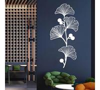 Metal Wall Art Ginkgo Leaves, Wall Minimalist Line, Nature Artwork Decoration, Modern Sculpture Home Decor for Living Room, Bedroom, Hallway and Stairs Nature Home Gift(White, 35"x16"/90x40cm)