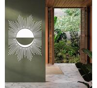 Metal Wall Art Half Sun Sign, Metal Artwork Decoration Boho Artwork, for Living Room, Bedroom Hallway and Stairs Nature Home Decor Gift (White2pcs 30L x20W)