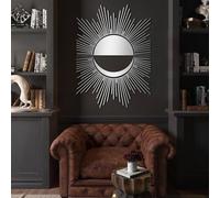 Metal Wall Art Half Sun Sign, Metal Artwork Decoration Boho Artwork, for Living Room, Bedroom Hallway and Stairs Nature Home Decor Gift (Silver2pcs 47L x32W)