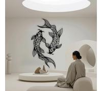 Metal Wall Art, Metal Fish Modern Wall Art, Minimalist Koi Fish FengShui Artwork Decoration, Modern Sculpture Home Decor for Living Room,Bedroom Hallway and Stairs Nature Home Decor Gif
