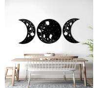 Metal Wall Art, Moon Phases, Ramadan Moon, 3 Piece Moon Wall Decor, Moon Phase Wall Decor, Geometric, For Living Room, Space Home Decoraition (Black, 66"X28"|167X70Cm)