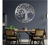 Metal Wall Art, Round Decor, Round, Decor for Home Bedroom, Decor, (24" x 24" / 60x60cm, Silver)