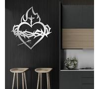 Metal Wall Art Sacred Heart Jesus, Wall Catholic Christian, Prayer Room Artwork Decoration, Modern Sculpture Home Decor for Living Room, Bedroom, Hallway and Stairs Nature Home Gift(Silver, 29" x