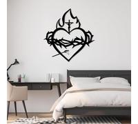 Metal Wall Art Sacred Heart Jesus, Wall Catholic Christian, Prayer Room Artwork Decoration, Modern Sculpture Home Decor for Living Room, Bedroom, Hallway and Stairs Nature Home Gift(Black, 33" x3