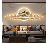 Metal Wall Art Sculpture, Modern Feng Shui Home Decor with Wireless Remote Control LED Lamp, Wall Artwork for Living Room