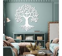 Metal Wall Art Tree and Cross, Metal Wall Art Trees of Life, Cross Decor for Livingroom, Bedroom for Living Room, Bedroom, Hallway and Stairs Nature Home Decor Gift(White, 28"x25"/70x63