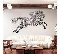 Metal Wall Art Tree Horse Horse Decor Abstract Large Animal Hanging Tree & Leaf Sculpture work Modern Home Hanging Farmhouse Decor Housewarming Gift (Black 22"x41"|55x105