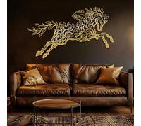 Metal Wall Art Tree Horse Horse Decor Abstract Large Animal Hanging Tree & Leaf Sculpture work Modern Home Hanging Farmhouse Decor Housewarming Gift (Gold 28"x53"|71x135c