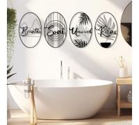 Metal Wall Art Wall Decor Bathroom Decor, 4 Pcs Boho Bathroom, Rustic Bathroom Decor, Boho Bathroom Decor, Bohemian Restroom Decor Bathroom (Black, 47"x 18"| 120x48cm)