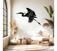 Metal Wall Art Wall Decor Flying Heron,Heron Decor,Coastal Bird for Living Room, Bedroom, Bathroom,Office(Black,31" W x 22" H / 80x57cm)