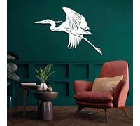 Metal Wall Art Wall Decor Flying Heron,Heron Decor,Coastal Bird for Living Room, Bedroom, Bathroom,Office(White,28" W x 20" H / 70x50cm)