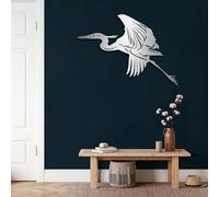 Metal Wall Art Wall Decor Flying Heron,Heron Decor,Coastal Bird for Living Room, Bedroom, Bathroom,Office(Silver,35" W x 25" H / 90x64cm)