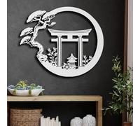 Metal Wall Art Wall Decor Japanese, Torii Gate Cherry Blossom Tree Asian Decor, Shinto Landscape, Nature Religious Home Decor Japanese Decor (White,31" X 26" / 80 X 67 Cm