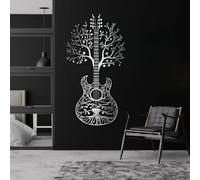 Metal Wall Art Wall Decor Tree of Life Guitar, Tree Guitar Decor, Music, Music & Nature for Living Room, Bedroom, Studio (Silver,30" H x 16" W / 76 x 40 cm)
