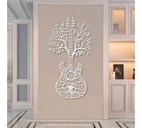 Metal Wall Art Wall Decor Tree of Life Guitar, Tree Guitar Decor, Music, Music & Nature for Living Room, Bedroom, Studio (White,59" H x 31" W / 150 x 80 cm)