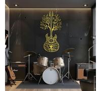Metal Wall Art Wall Decor Tree of Life Guitar, Tree Guitar Decor, Music, Music & Nature for Living Room, Bedroom, Studio (Gold,35" H x 19" W / 90 x 48 cm)