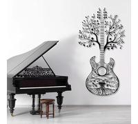 Metal Wall Art Wall Decor Tree of Life Guitar, Tree Guitar Decor, Music, Music & Nature for Living Room, Bedroom, Studio (Black,53" H x 28" W / 135 x 72 cm)