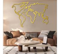 Metal Wall Art Wall Decor World Map, Map for Living Room, Bedroom, Office（Gold, 19" Wx13 H/47x32cm）