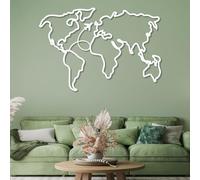 Metal Wall Art Wall Decor World Map, Map for Living Room, Bedroom, Office（White,39" Wx27 H/100x69cm）