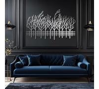 Metal Wall Artwall Decorblack Abstract Tree Branch & Fence Silhouette -Inspired Modern Tree Work Decoration Modern Sculpture For Living Room Bedroom Hallway And S