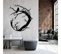 Metal Wall Artwall Decorblack Crow Circular Halloween Outdoor Crow Work Decoration Modern Sculpture For Living Room Bedroom Hallway And Stairs Nature Home (Black 28L