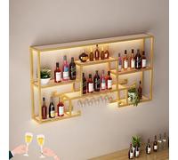 Metal Wall Bar Shelf with Bottle Holder Hanging Glass Rack & LED Light for Liquor Bottles Floating Bar Cabinet Stylish Home Bar Furniture