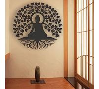 Metal wall Buddha statues hanging decoration, the wall decoration of the tree of life, the iron -oriented painting of the indoor, indoor Zen home decoration (Size : 60cm)