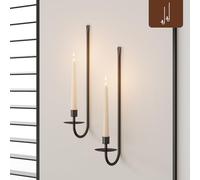 Metal Wall Candle Sconce Holder Set of 2 Wall Mount Candle Holder Pillar Holder Black Modern Wall Candle Sconces Hanging for Living Room Farmhouse Fireplace Wedding