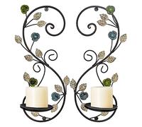 Metal Wall Candle Sconce Holder Set of 2 Wall Mount Candle Holders, Antique Multi-Color Leaf Branch Candle Sconces for Living Room Farmhouse Fireplace Wedding