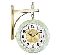 Metal Wall Clock Double Sided, Vintage Hanging Watch Mute Movement Clock, 3D Rotating Bracket Clocks, Wall-Mounted Decorative Home Art Decor