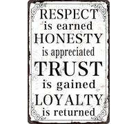 Metal Wall Decor Respect Is Earned Honesty Appreciated Trust Is Gained Loyalty Is Returned Pre-Drilled Street Sign Wear-Resistant Plaque Poster For Pub Game Rooms Bedroom S
