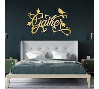 Metal Wall Decor Wall Art Gather Gather Sign Gather Words Rustic Letters Cursive Dining Room Gold 30"X18" 76X46.5Cm