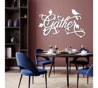 Metal Wall Decor Wall Art Gather Gather Sign Gather Words Rustic Letters Cursive Dining Room White 41"X25" 105 X 64 M