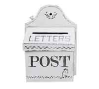 Metal Wall Mount Mailbox with Top Slot, Vintage Wedding Mailboxes, Decorative Mail Boxes for Garden Coffee Shop, White, 12" x 5" x 16"