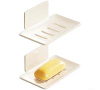 Metal Wall Mount Soap Holder No Drill Bathroom Organizer with V-Shaped Drainage for Shower and Sink, Sturdy Carbon Steel Soap Dish Rack in Gray, White, Black(2pcs White)