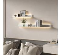 Metal Wall Mounted Floating Shelves with Led Lights Set of 2, Hanging Display Rack for Livingroom Kitchen Bathroom, Built-in Illuminated Led Light Display Shelf