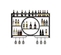 Metal Wall Mounted Wine Rack with Glass Holder - Mini Bar Liquor Shelf for Whiskey and Wine Glass Storage - Perfect for Home Bar Display