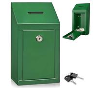 Metal Wall Mounting or CounterTop Charity Donation Collection Box Secure Suggestion and Ballot Box with Top Coin Slot, Lock Included with 2 Keys (Green)