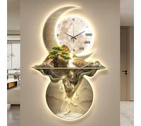 Metal Wall Sculptures with Led Light - Traditional Chinese Koi Fish Wall Hanging Art Decor, Oriental Home Decorations, Wall Clock with 3D Painting