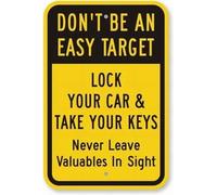 Metal Wall Sign - Don'T Be An Easy Target -Es - Yellow - Vintage Style - Safety Sign - Wall Mount - Office, Bedroom, Entrance, Garage, Parking Retro Metal Tin Sign 8X12 Inches