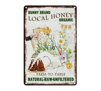 Metal Wall Sign Rustic Farm Bees Bunny Easter Eggs Sign Spring Flower Local Honey Easter Rabbit Plaque Retro Metal Tin Sign Vintage Sign for Home Coffee Wall Decor 8x12 Inch